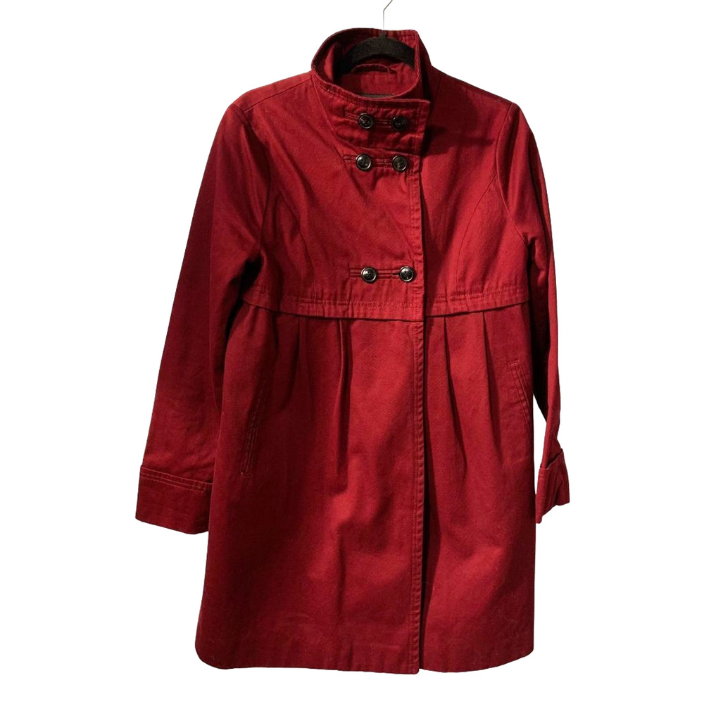J Peterman Women's Burgundy Cotton Jacket Size 2 Heavy Double Breasted Preppy